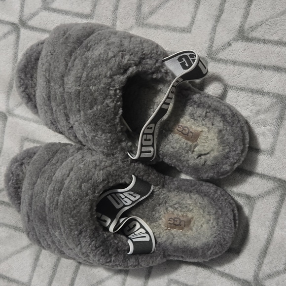 UGG Charcoal Fluffy Slide Slippers - Picture 4 of 4